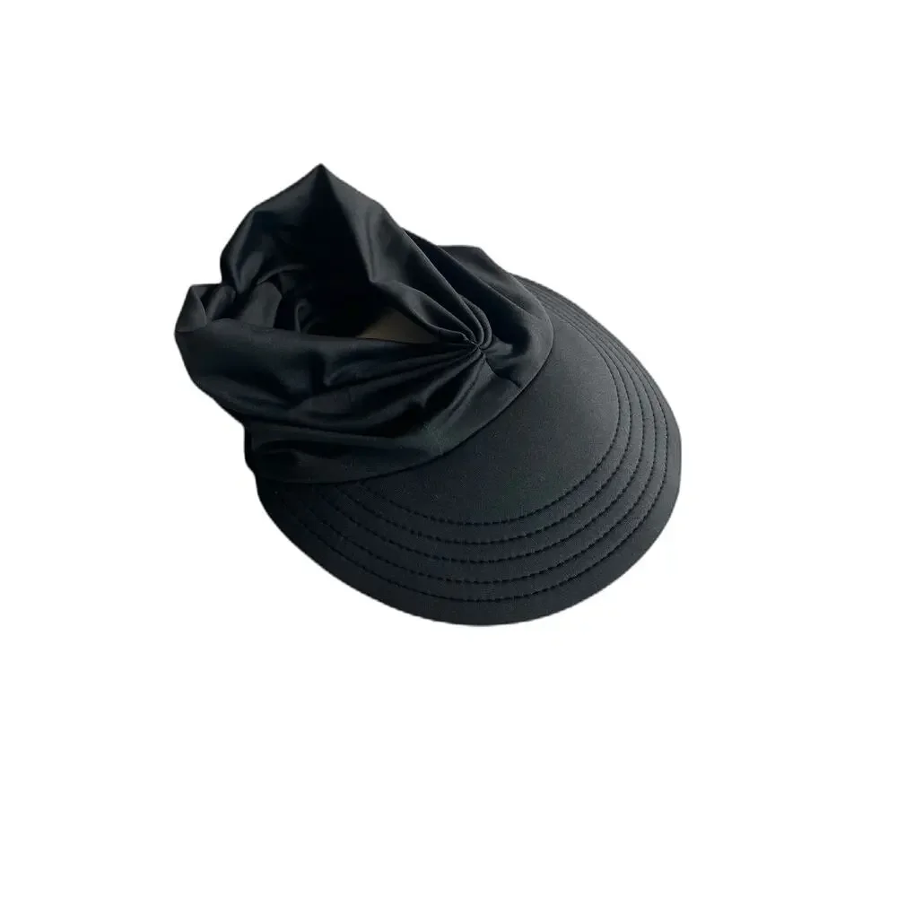 Black Sun Visor Open Top Ponytail Hat Summer Resortwear Cap Scrunched Athleisure